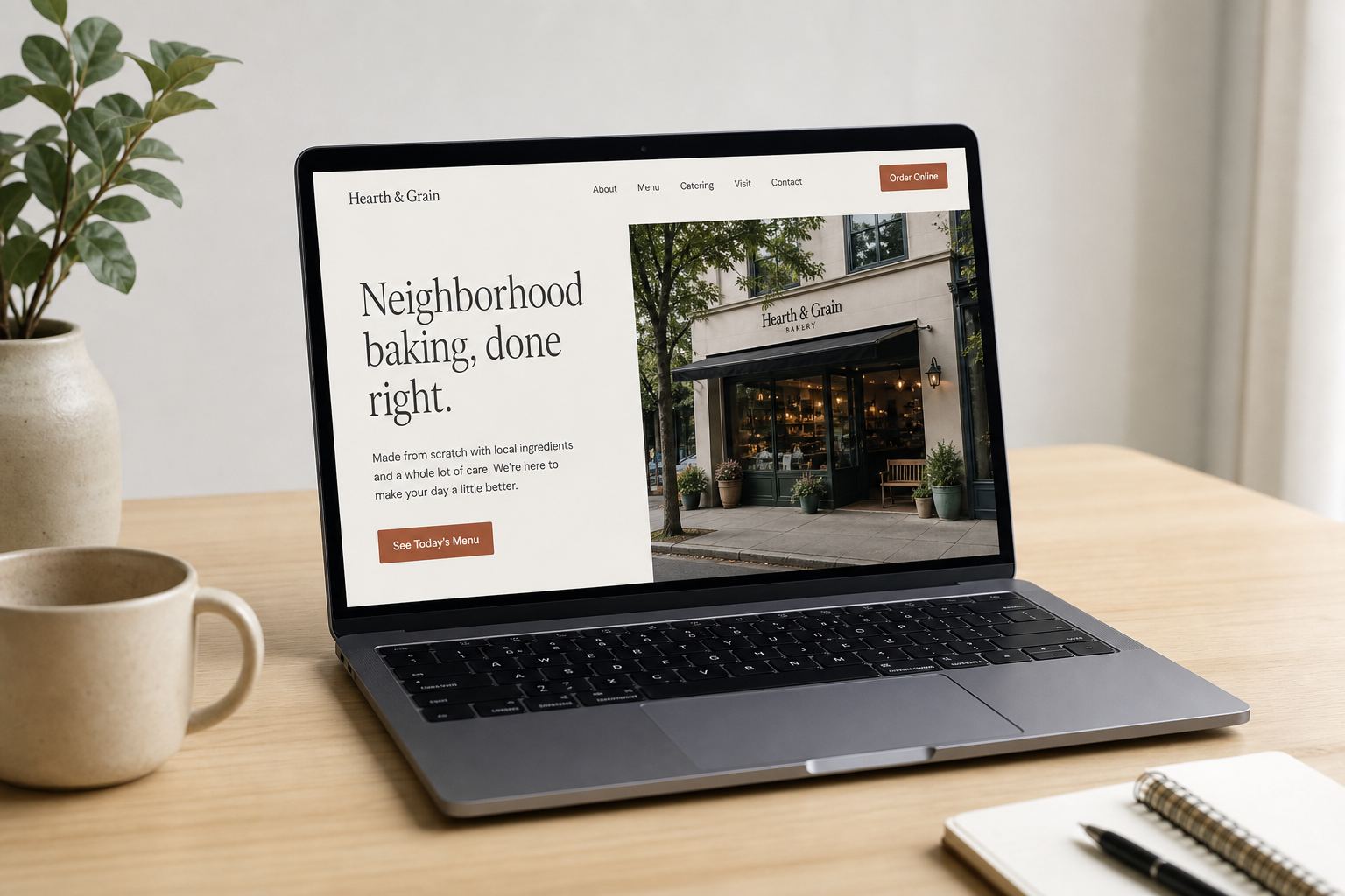 A laptop showing a live business website