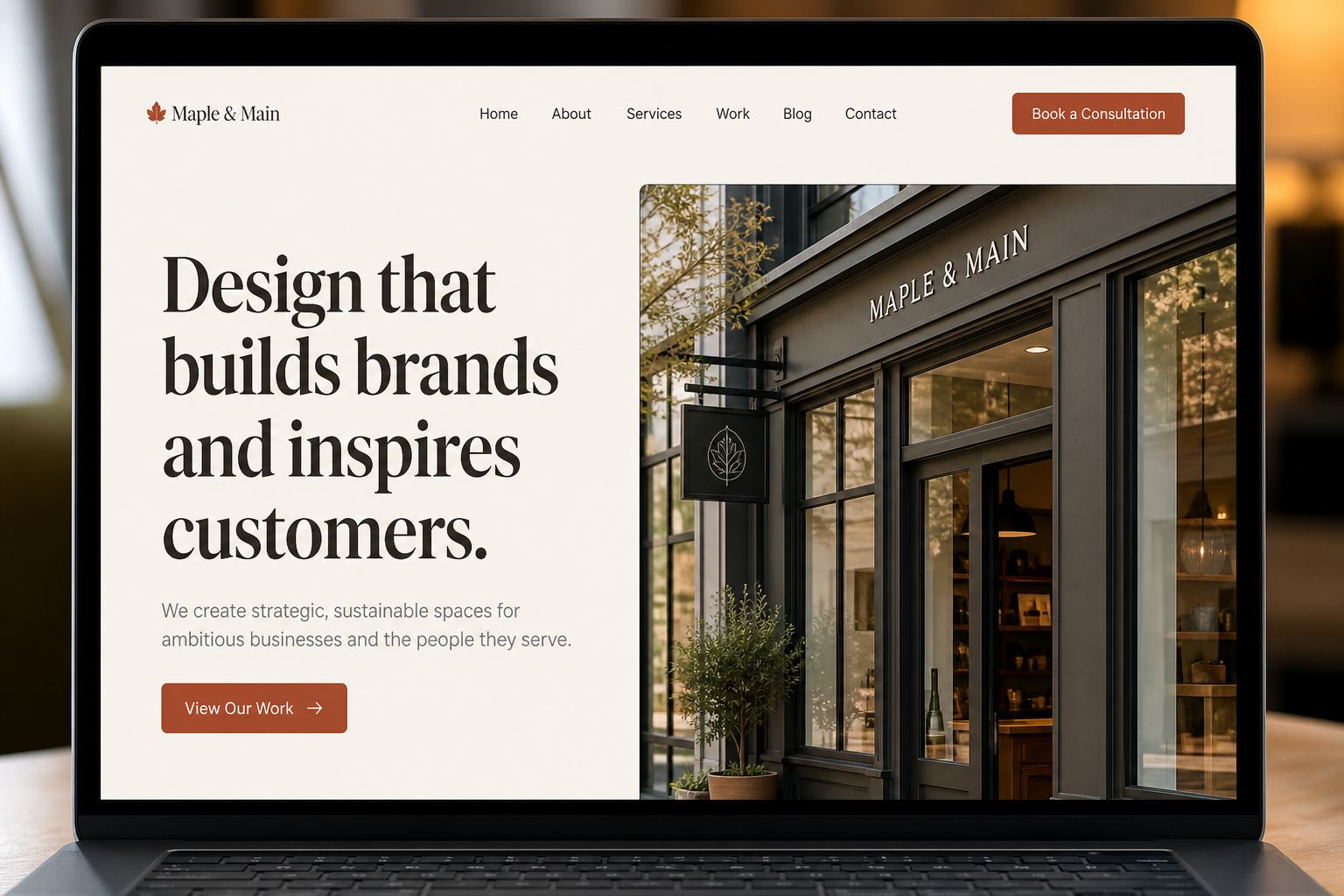 A finished small-business website on a laptop
